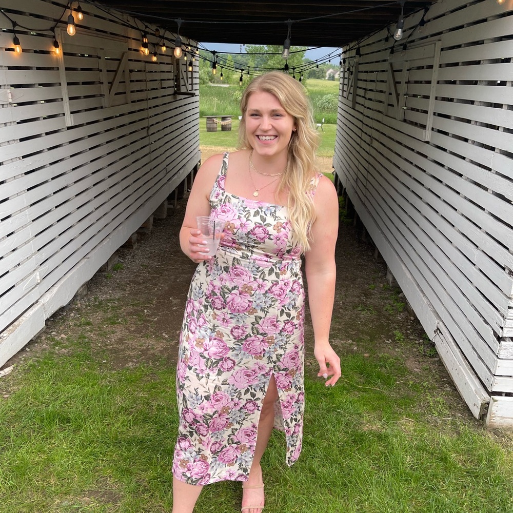 Saltwater LUXE Pink and Cream Floral Midi Dress